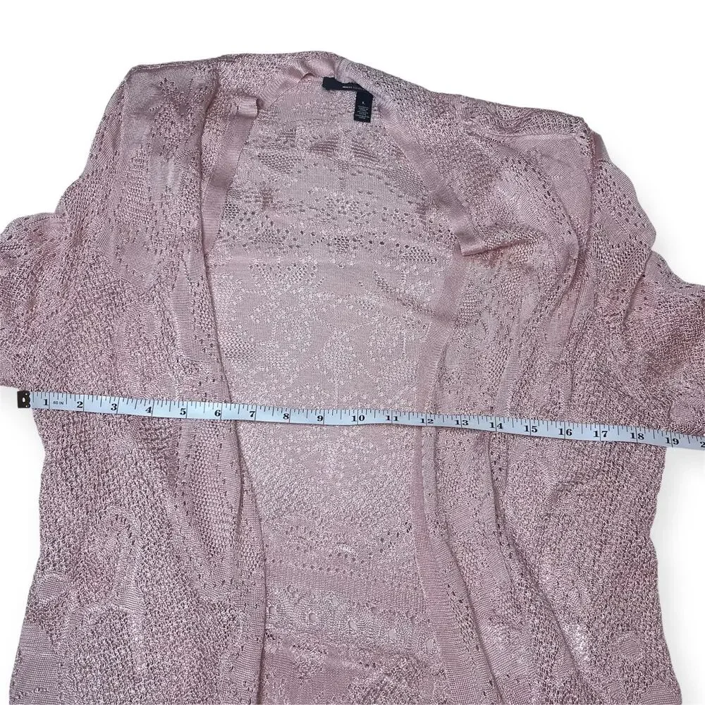 White House Black Market Pink Open Knit Cardigan  Drape Front Lightweight Sz L - Picture 6 of 7